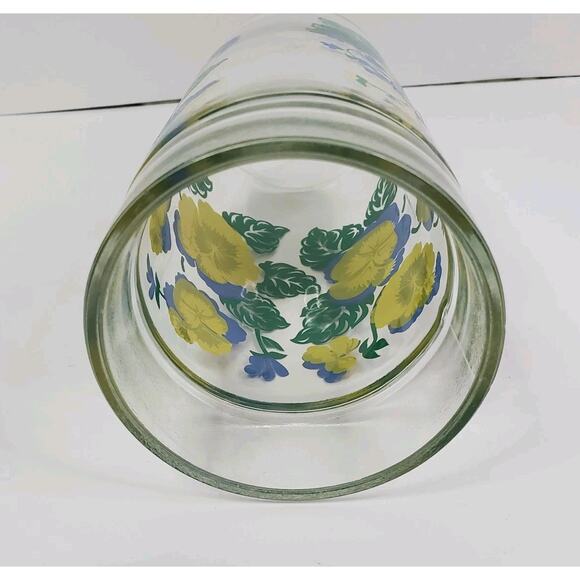 VTG Anchor Hocking Blue And Yellow Pansies 1980s Drinking Glass 6” - Picture 5 of 7